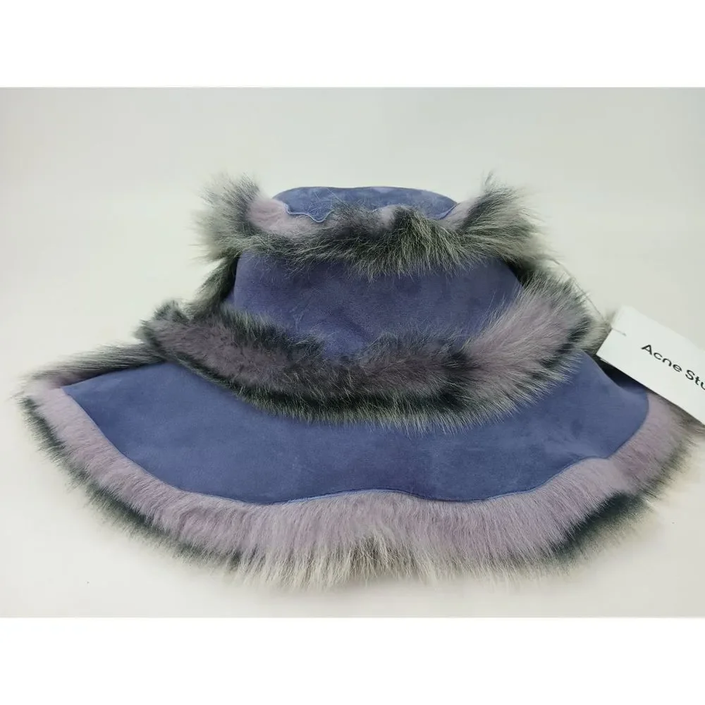 Acne Studios Lilac Purple Fur Shearling Bucket Hat Size S/M - Picture 4 of 9